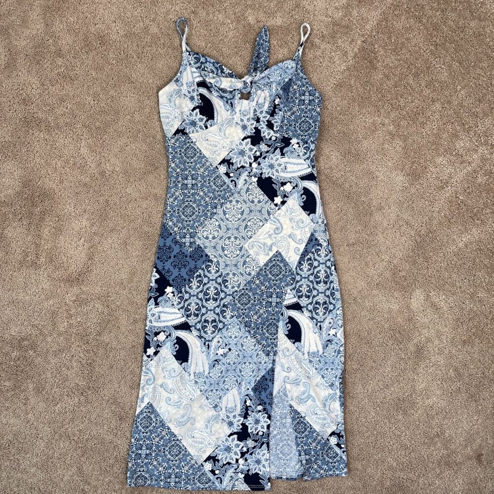 Honey & Sparkle Dress Womens M Blue White Patchwork Country Babydoll Y2K Western